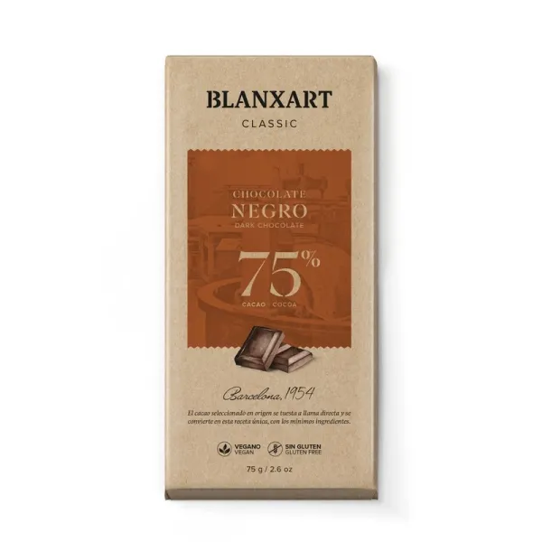 Chocolate negro 75 %  BLANXART - Vegano - 75 g.