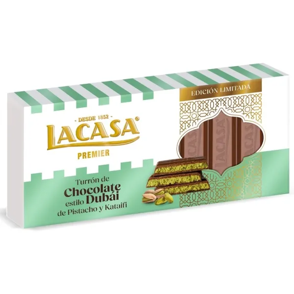 Estuche Turrón Choco DUBÁI Pistacho y Kataifi LACASA Edición Limitada - 225 g.