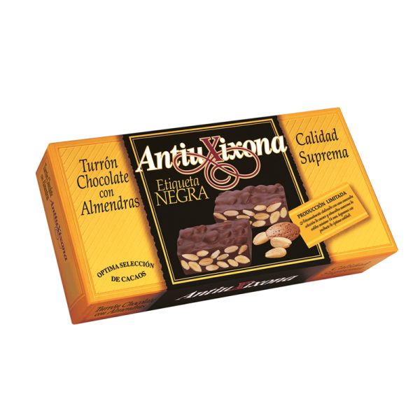 Estuche Turrón Chocolate con Almendras ANTIU XIXONA ETIQUETA NEGRA - 150 g.