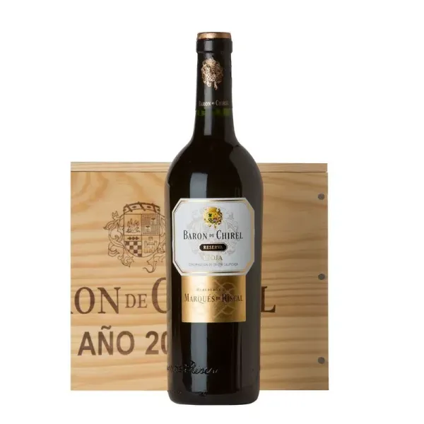 Caja Madera 6 b. Vino BARON DE CHIREL Reserva 2019