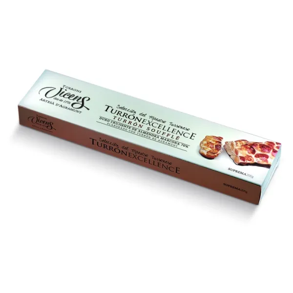 Estuche Turrón VICENS EXCELLENCE Soufflé Duro Crujiente de Almendra - 200 g.