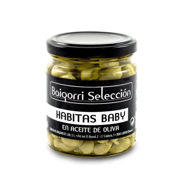Frasco Habitas Fritas en Aceite de Oliva BAIGORRI Selección - 200 g.