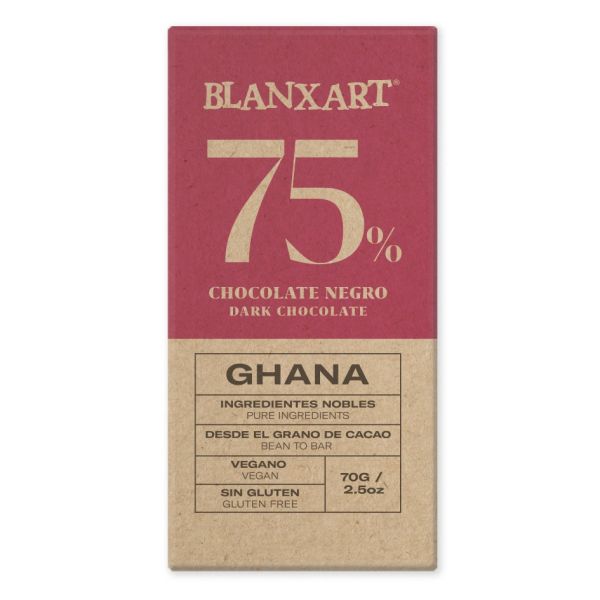 Chocolate negro 75 % Ghana BLANXART - Vegano - 70 g.